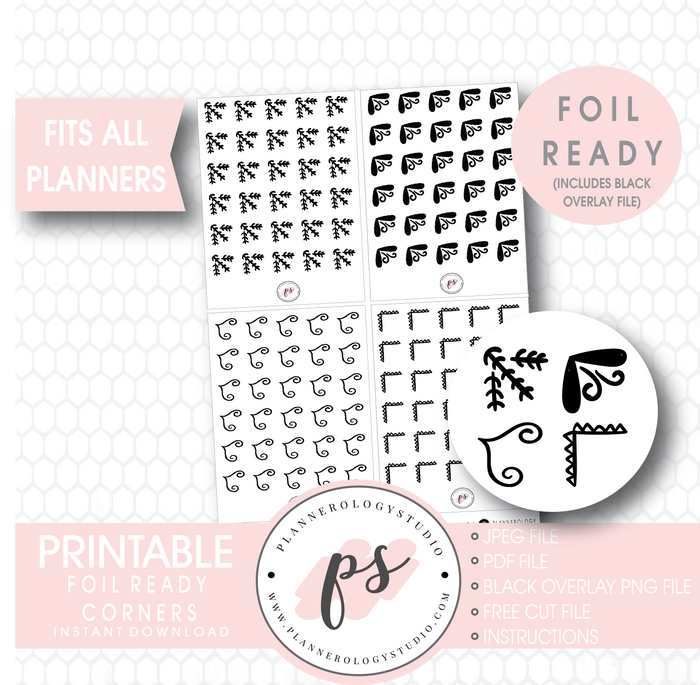 Bujo Style Foil Ready Corners Digital Printable Planner Stickers - Plannerologystudio
