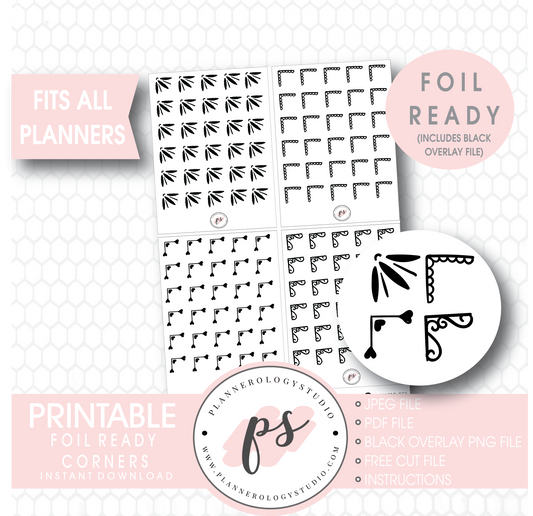 Bujo Style Foil Ready Corners Digital Printable Planner Stickers - Plannerologystudio