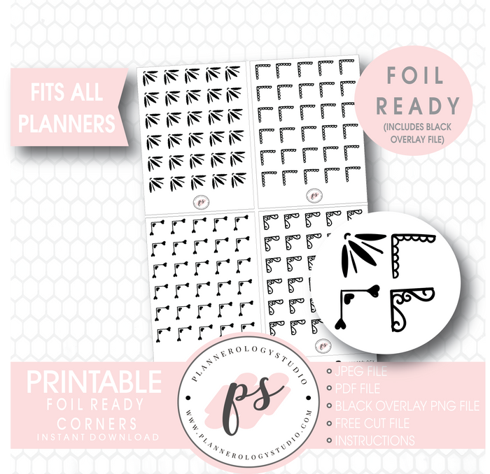 Bujo Style Foil Ready Corners Digital Printable Planner Stickers - Plannerologystudio