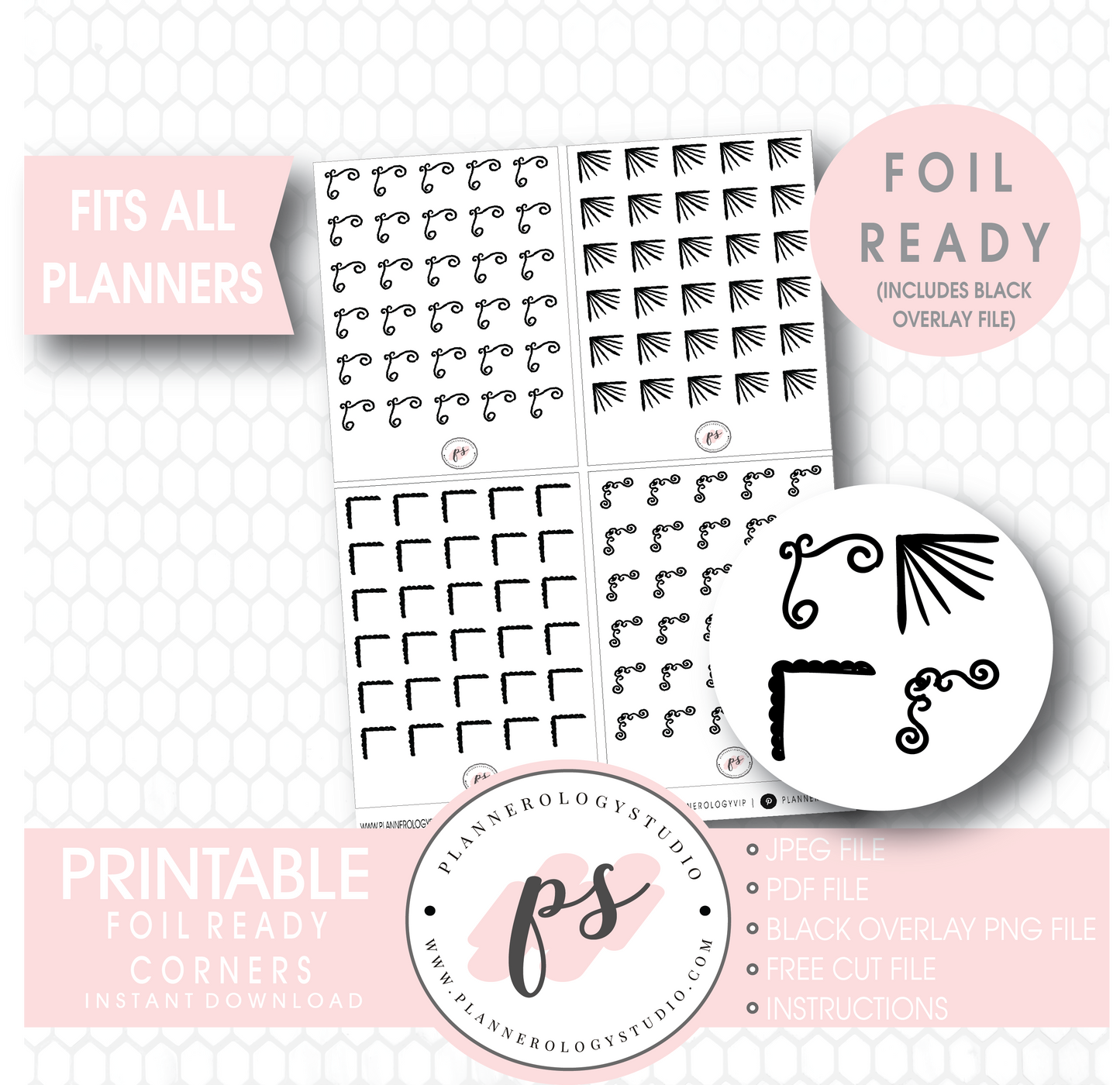 Bujo Style Foil Ready Corners Digital Printable Planner Stickers - Plannerologystudio