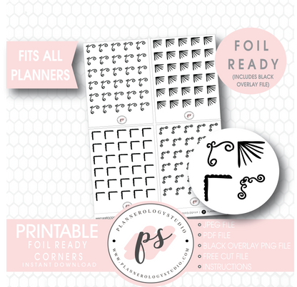 Bujo Style Foil Ready Corners Digital Printable Planner Stickers - Plannerologystudio