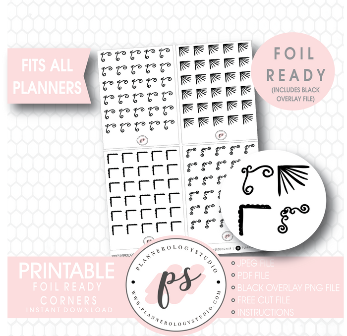 Bujo Style Foil Ready Corners Digital Printable Planner Stickers - Plannerologystudio