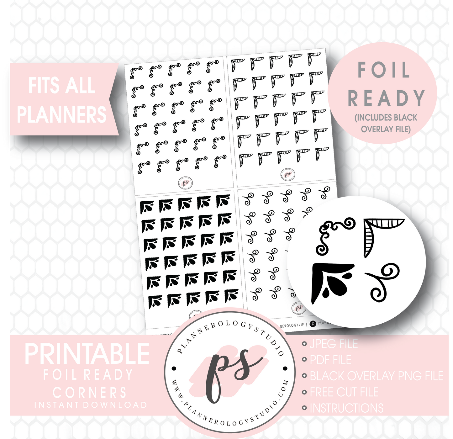 Bujo Style Foil Ready Corners Digital Printable Planner Stickers - Plannerologystudio