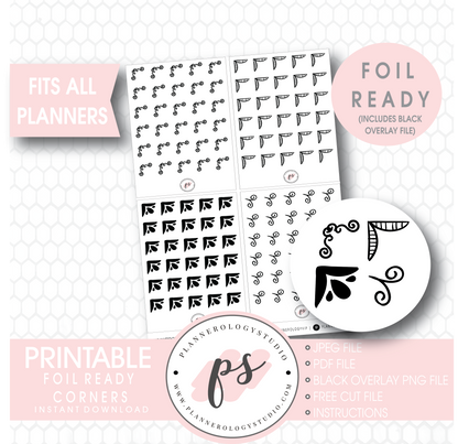 Bujo Style Foil Ready Corners Digital Printable Planner Stickers - Plannerologystudio