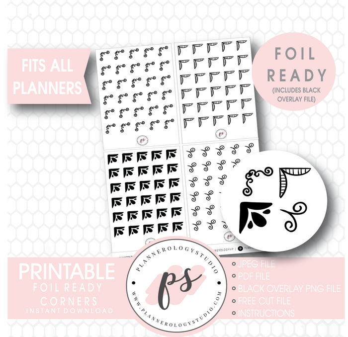 Bujo Style Foil Ready Corners Digital Printable Planner Stickers - Plannerologystudio
