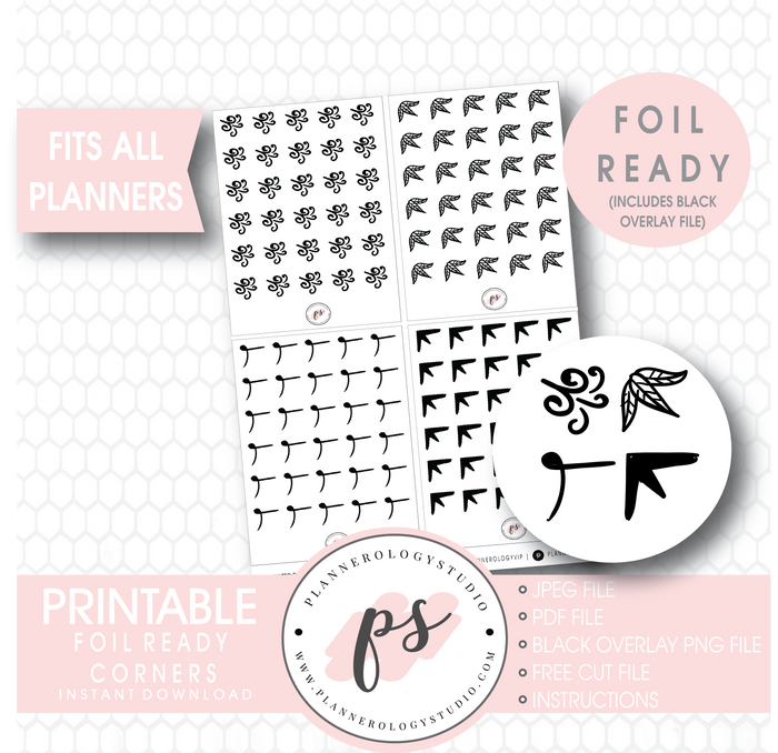 Bujo Style Foil Ready Corners Digital Printable Planner Stickers - Plannerologystudio