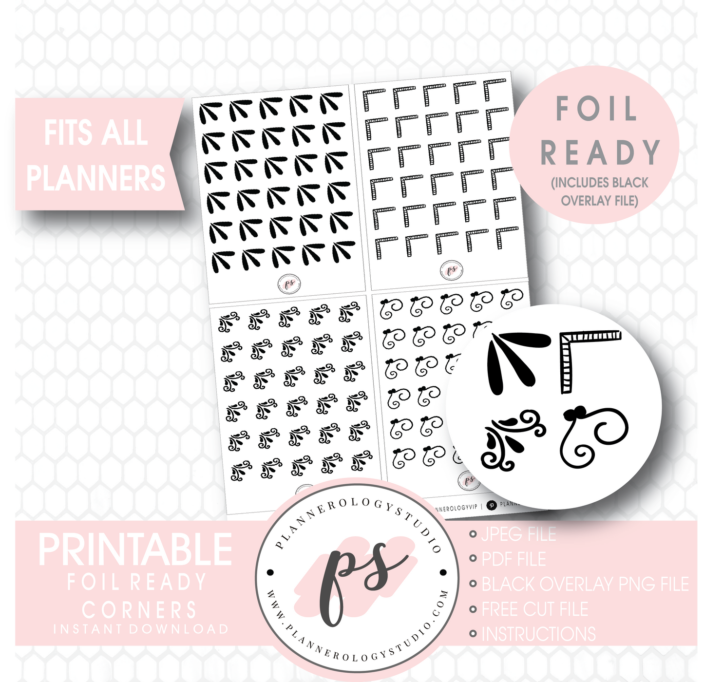Bujo Style Foil Ready Corners Digital Printable Planner Stickers - Plannerologystudio
