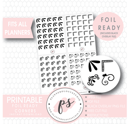Bujo Style Foil Ready Corners Digital Printable Planner Stickers - Plannerologystudio