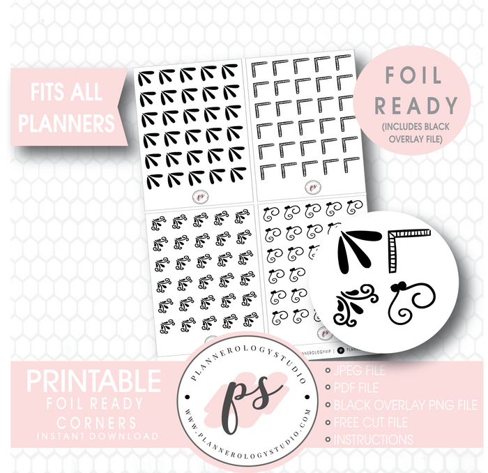 Bujo Style Foil Ready Corners Digital Printable Planner Stickers - Plannerologystudio