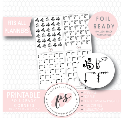 Bujo Style Foil Ready Corners Digital Printable Planner Stickers - Plannerologystudio