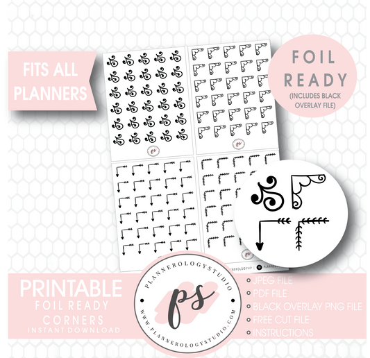 Bujo Style Foil Ready Corners Digital Printable Planner Stickers - Plannerologystudio