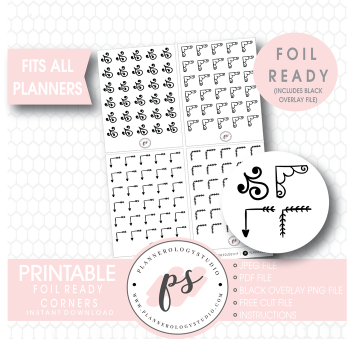 Bujo Style Foil Ready Corners Digital Printable Planner Stickers - Plannerologystudio