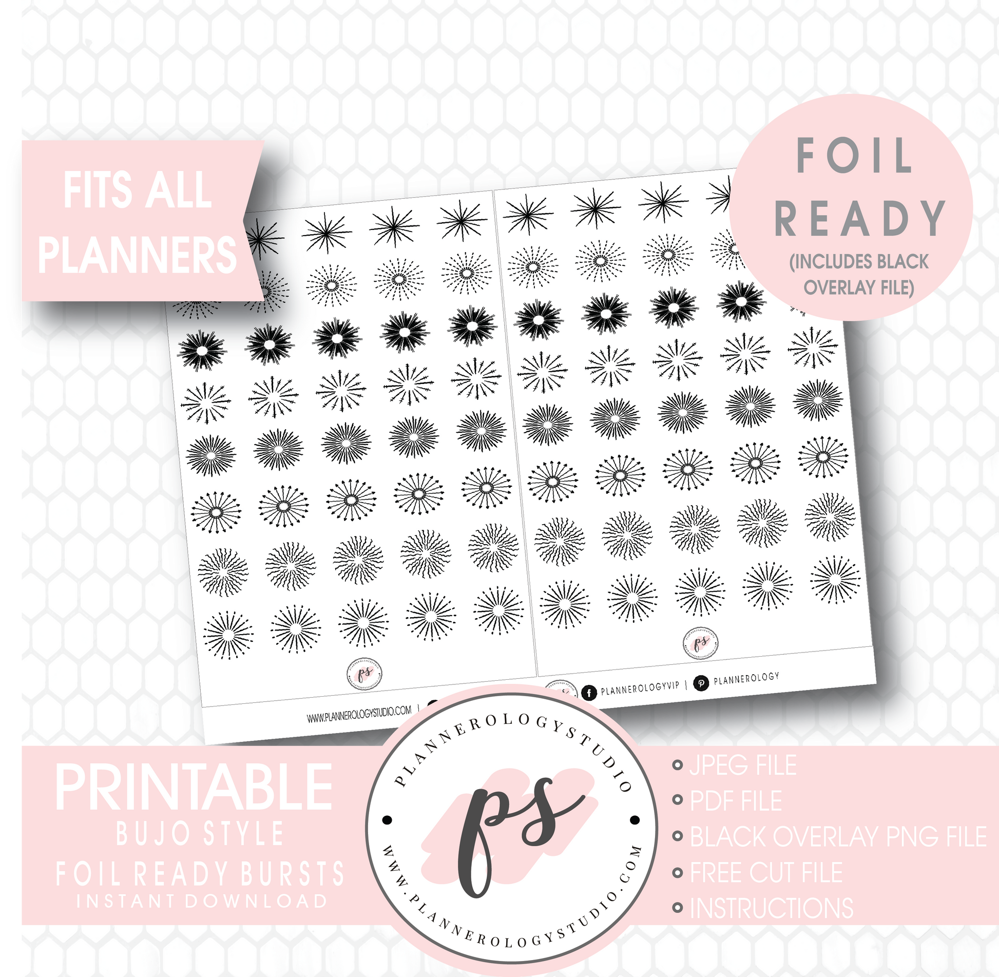 Bujo Bullet Journal Style Decorative Bursts Elements  Digital Printable Planner Stickers (Foil Ready) - Plannerologystudio