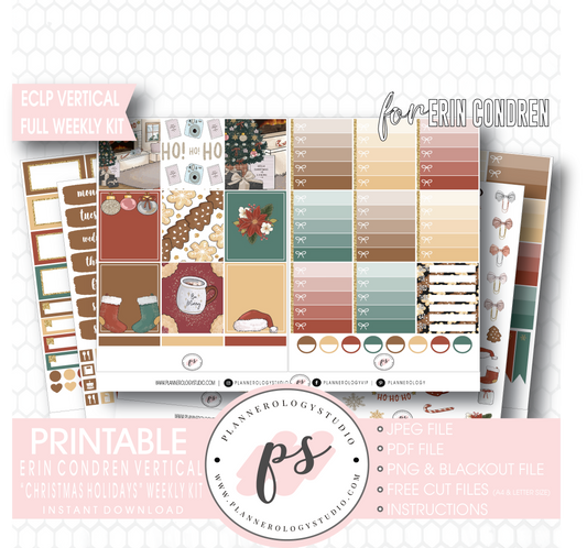 Christmas Holidays Full Weekly Kit Printable Planner Digital Stickers (for use with Erin Condren Vertical) - Plannerologystudio