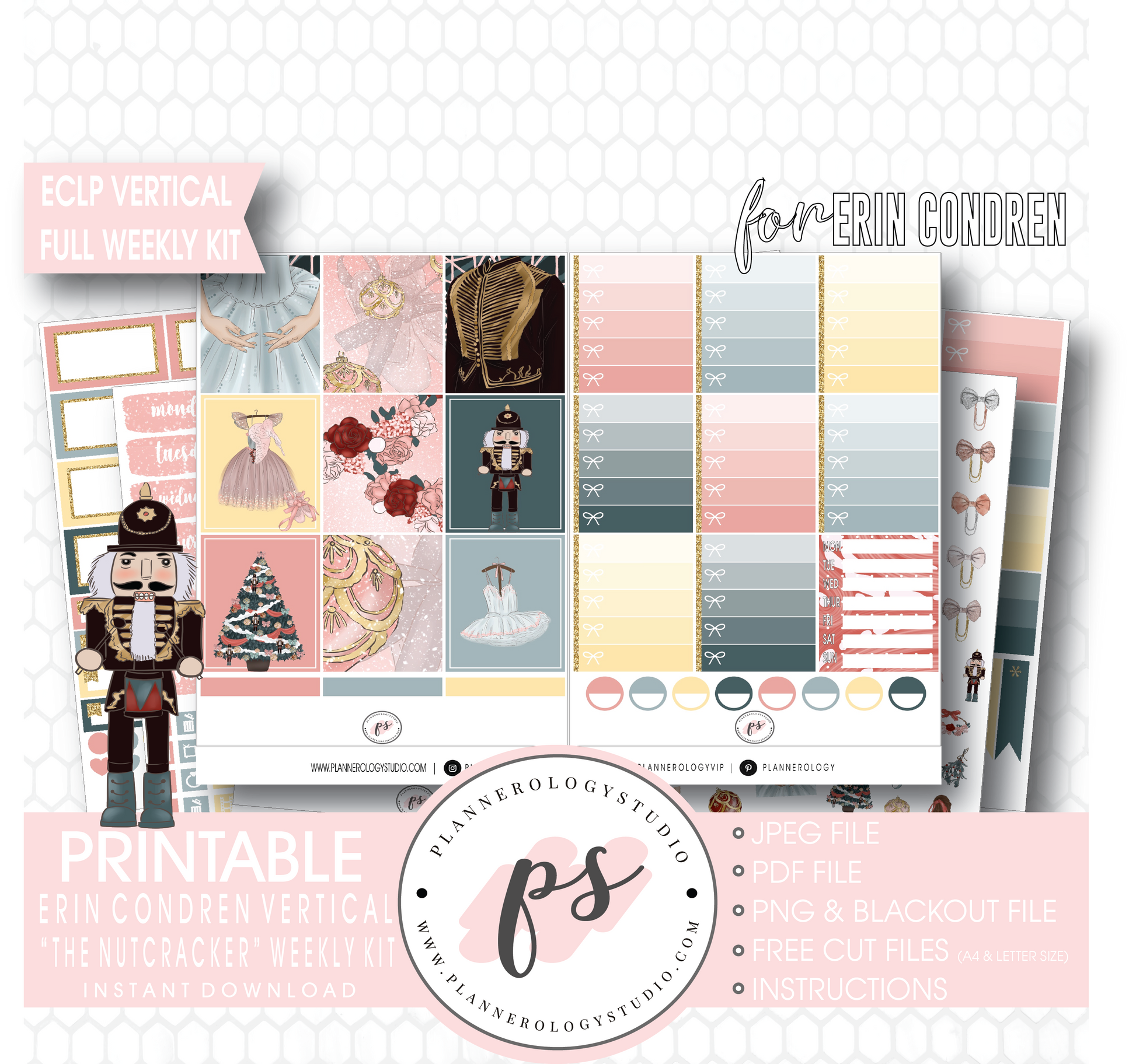 The Nutcracker (Christmas) Full Weekly Kit Printable Planner Digital Stickers (for use with Erin Condren Vertical) - Plannerologystudio