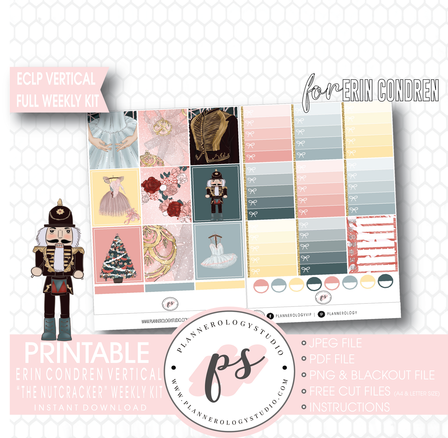 The Nutcracker (Christmas) Full Weekly Kit Printable Planner Digital Stickers (for use with Erin Condren Vertical) - Plannerologystudio