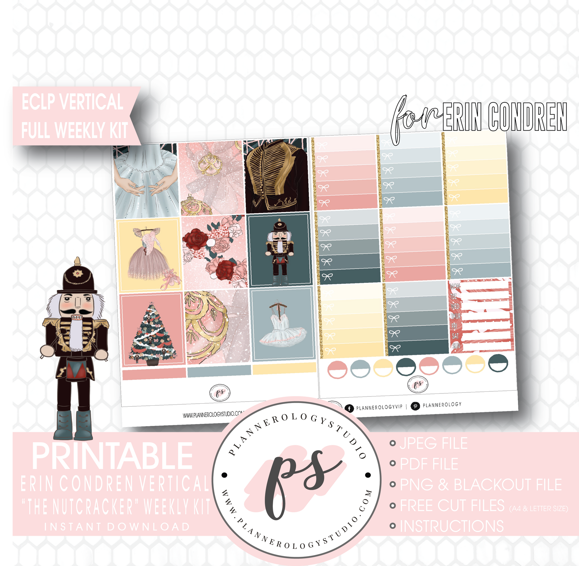 The Nutcracker (Christmas) Full Weekly Kit Printable Planner Digital Stickers (for use with Erin Condren Vertical) - Plannerologystudio
