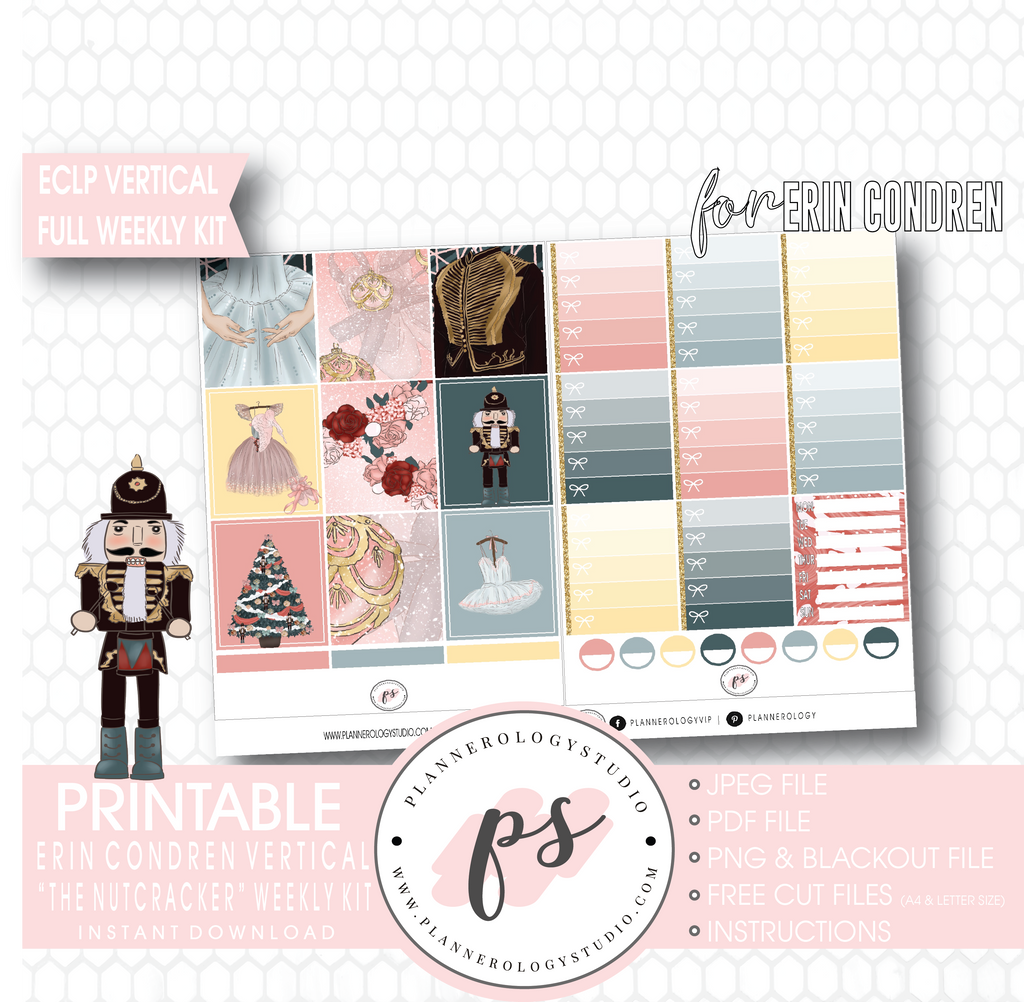 The Nutcracker (Christmas) Full Weekly Kit Printable Planner Digital Stickers (for use with Erin Condren Vertical) - Plannerologystudio