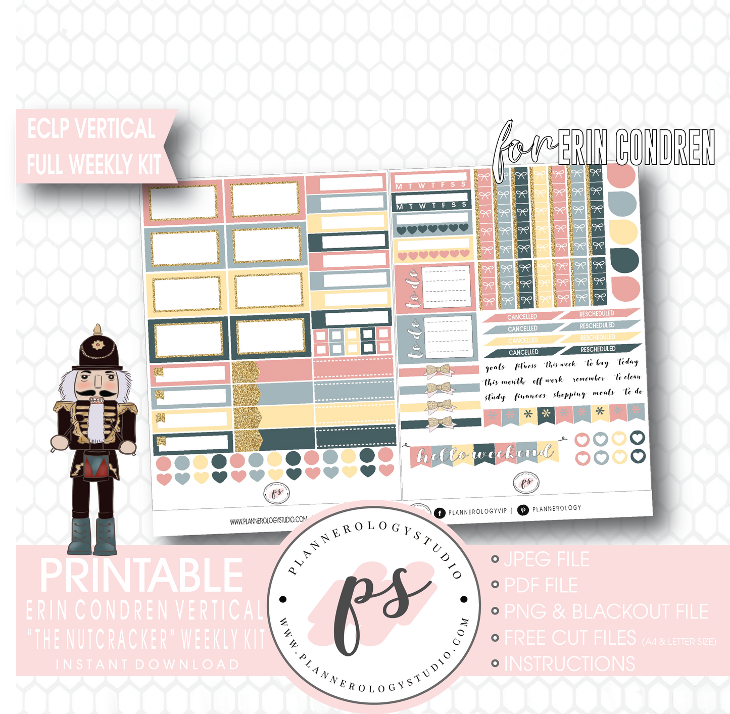 The Nutcracker (Christmas) Full Weekly Kit Printable Planner Digital Stickers (for use with Erin Condren Vertical) - Plannerologystudio