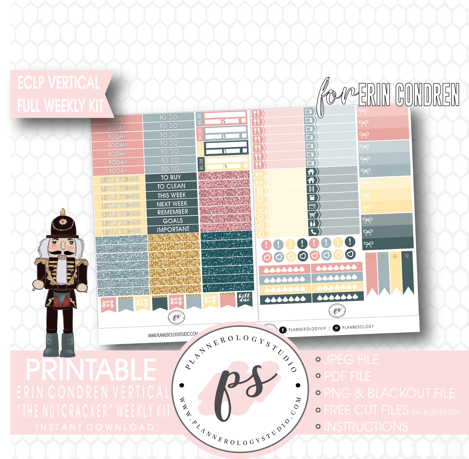 The Nutcracker (Christmas) Full Weekly Kit Printable Planner Digital Stickers (for use with Erin Condren Vertical) - Plannerologystudio
