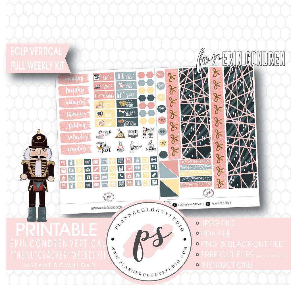 The Nutcracker (Christmas) Full Weekly Kit Printable Planner Digital Stickers (for use with Erin Condren Vertical) - Plannerologystudio