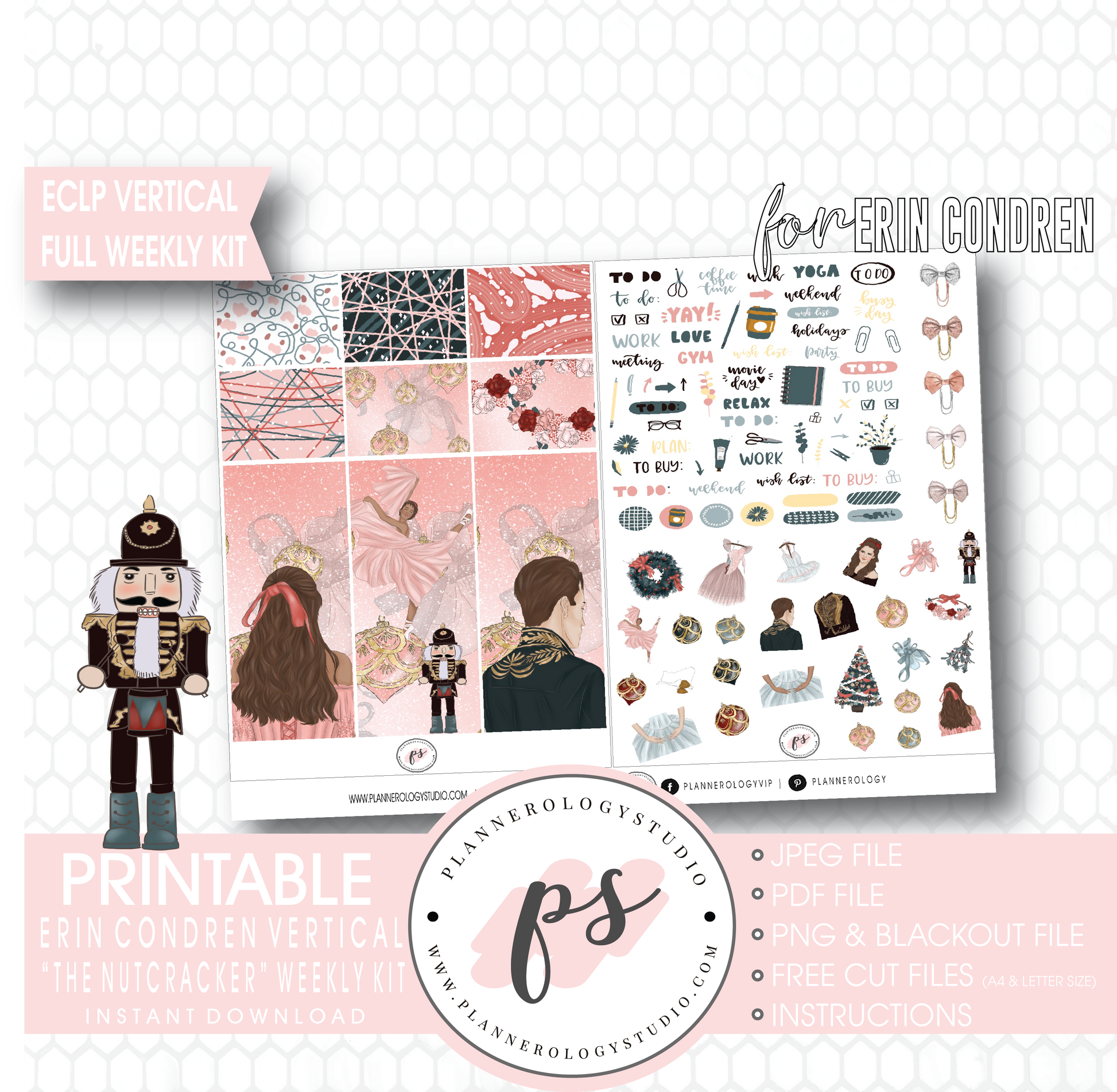 The Nutcracker (Christmas) Full Weekly Kit Printable Planner Digital Stickers (for use with Erin Condren Vertical) - Plannerologystudio