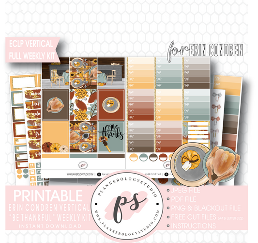 Be Thankful (Thanksgiving) Full Weekly Kit Printable Planner Digital Stickers (for use with Erin Condren Vertical) - Plannerologystudio