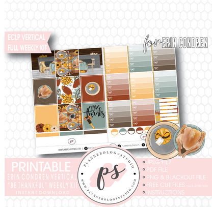 Be Thankful (Thanksgiving) Full Weekly Kit Printable Planner Digital Stickers (for use with Erin Condren Vertical) - Plannerologystudio