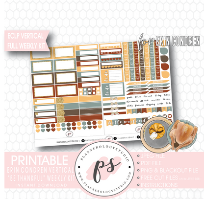 Be Thankful (Thanksgiving) Full Weekly Kit Printable Planner Digital Stickers (for use with Erin Condren Vertical) - Plannerologystudio