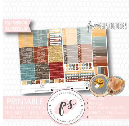 Be Thankful (Thanksgiving) Full Weekly Kit Printable Planner Digital Stickers (for use with Erin Condren Vertical) - Plannerologystudio