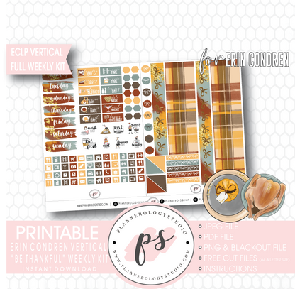 Be Thankful (Thanksgiving) Full Weekly Kit Printable Planner Digital Stickers (for use with Erin Condren Vertical) - Plannerologystudio