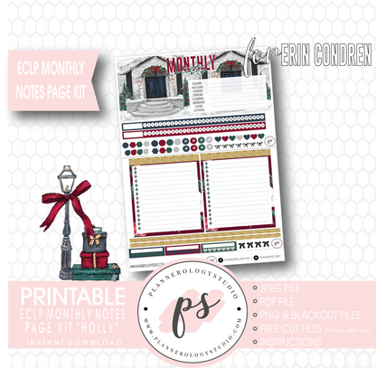 Holly (Christmas) Monthly Notes Page Kit Digital Printable Planner Stickers (for use with Erin Condren) - Plannerologystudio