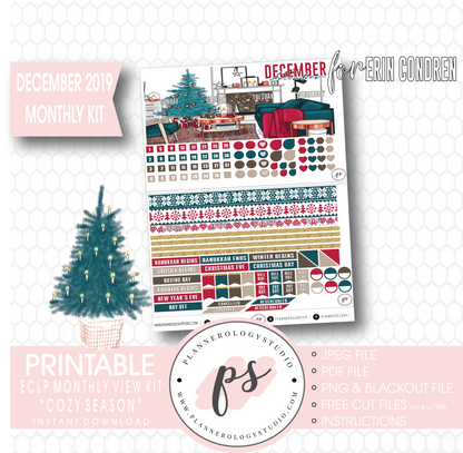 Cozy Season (Christmas) December 2019 Monthly View Kit Digital Printable Planner Stickers (for use with Erin Condren) - Plannerologystudio