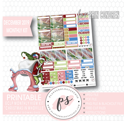 Christmas at Whoville (The Grinch) December 2019 Monthly View Kit Digital Printable Planner Stickers (for use with Erin Condren) - Plannerologystudio