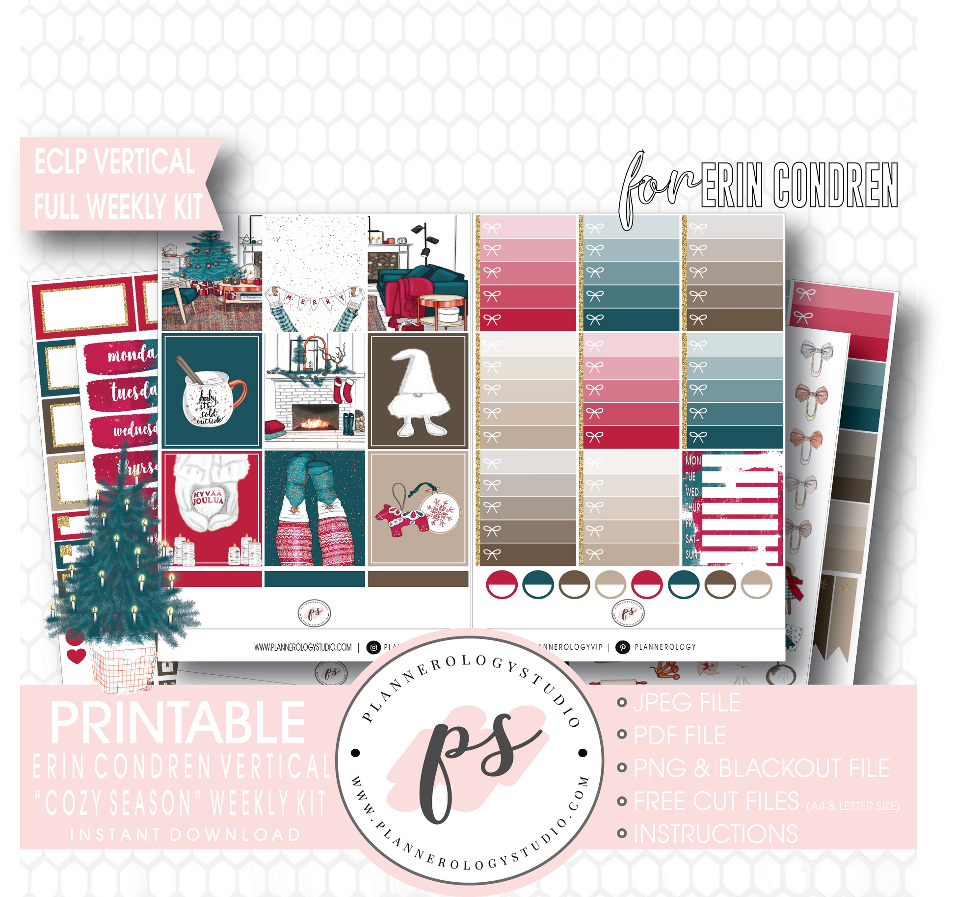 Cozy Season (Christmas) Full Weekly Kit Printable Planner Digital Stickers (for use with Erin Condren Vertical) - Plannerologystudio