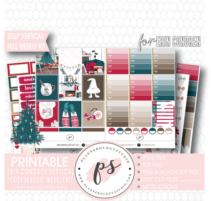Cozy Season (Christmas) Full Weekly Kit Printable Planner Digital Stickers (for use with Erin Condren Vertical) - Plannerologystudio