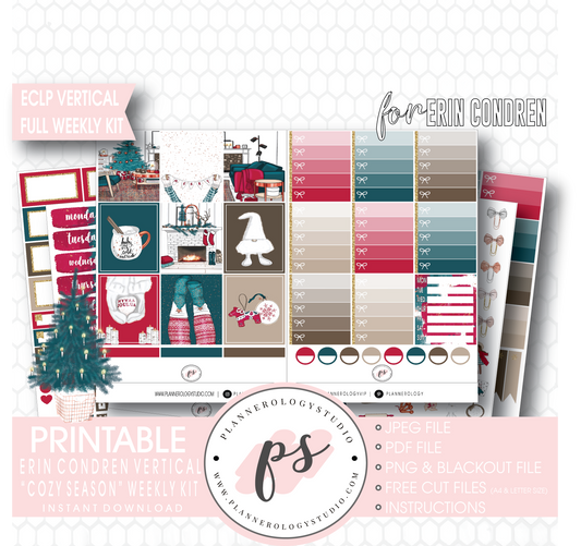 Cozy Season (Christmas) Full Weekly Kit Printable Planner Digital Stickers (for use with Erin Condren Vertical) - Plannerologystudio