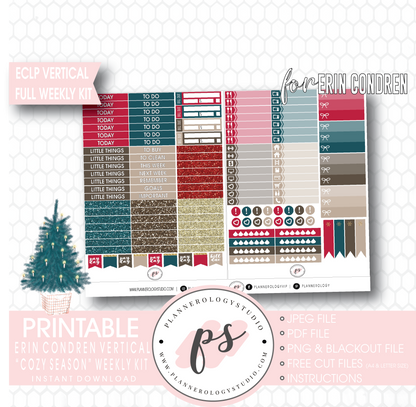 Cozy Season (Christmas) Full Weekly Kit Printable Planner Digital Stickers (for use with Erin Condren Vertical) - Plannerologystudio