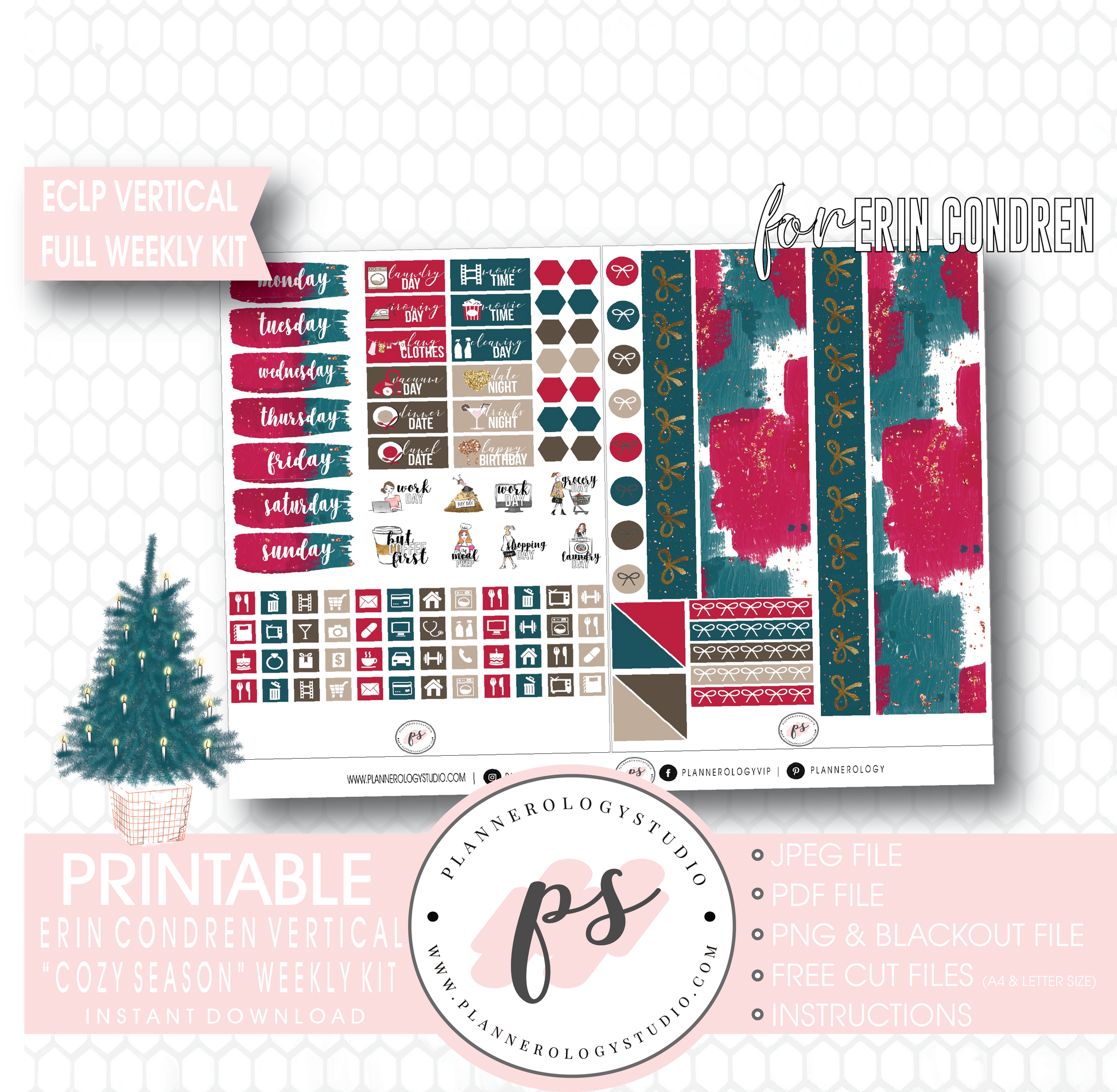 Cozy Season (Christmas) Full Weekly Kit Printable Planner Digital Stickers (for use with Erin Condren Vertical) - Plannerologystudio