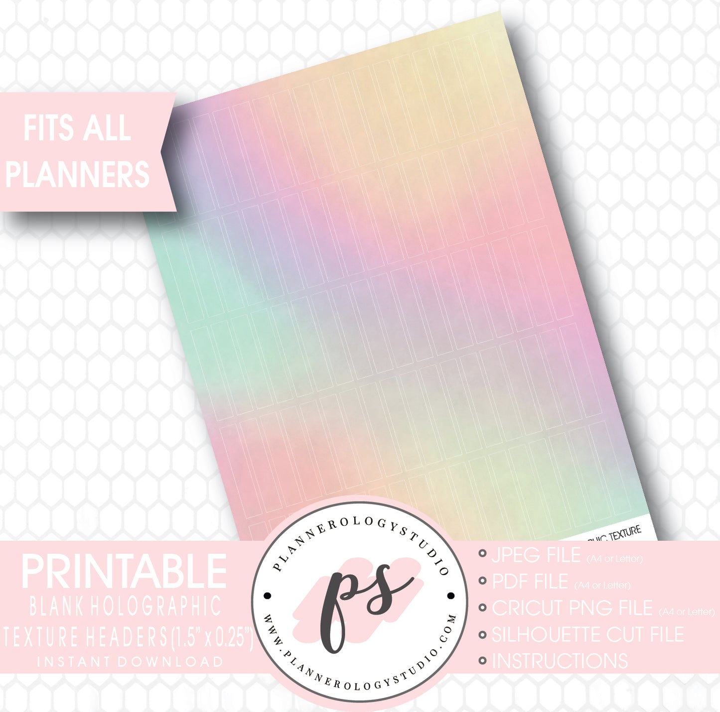 Holographic Texture Pattern Blank Header Printable Planner Stickers - Plannerologystudio