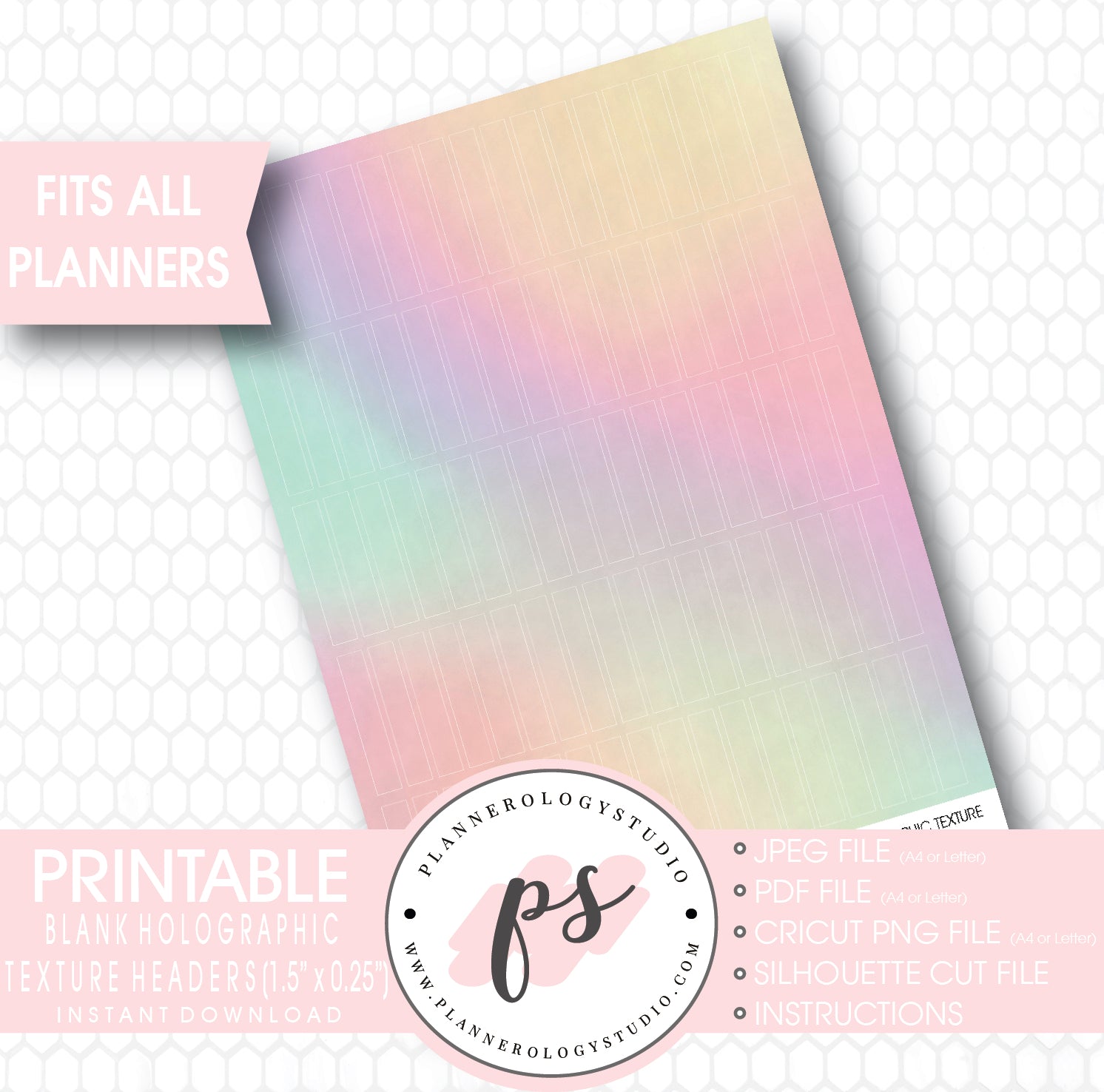 Holographic Texture Pattern Blank Header Printable Planner Stickers - Plannerologystudio