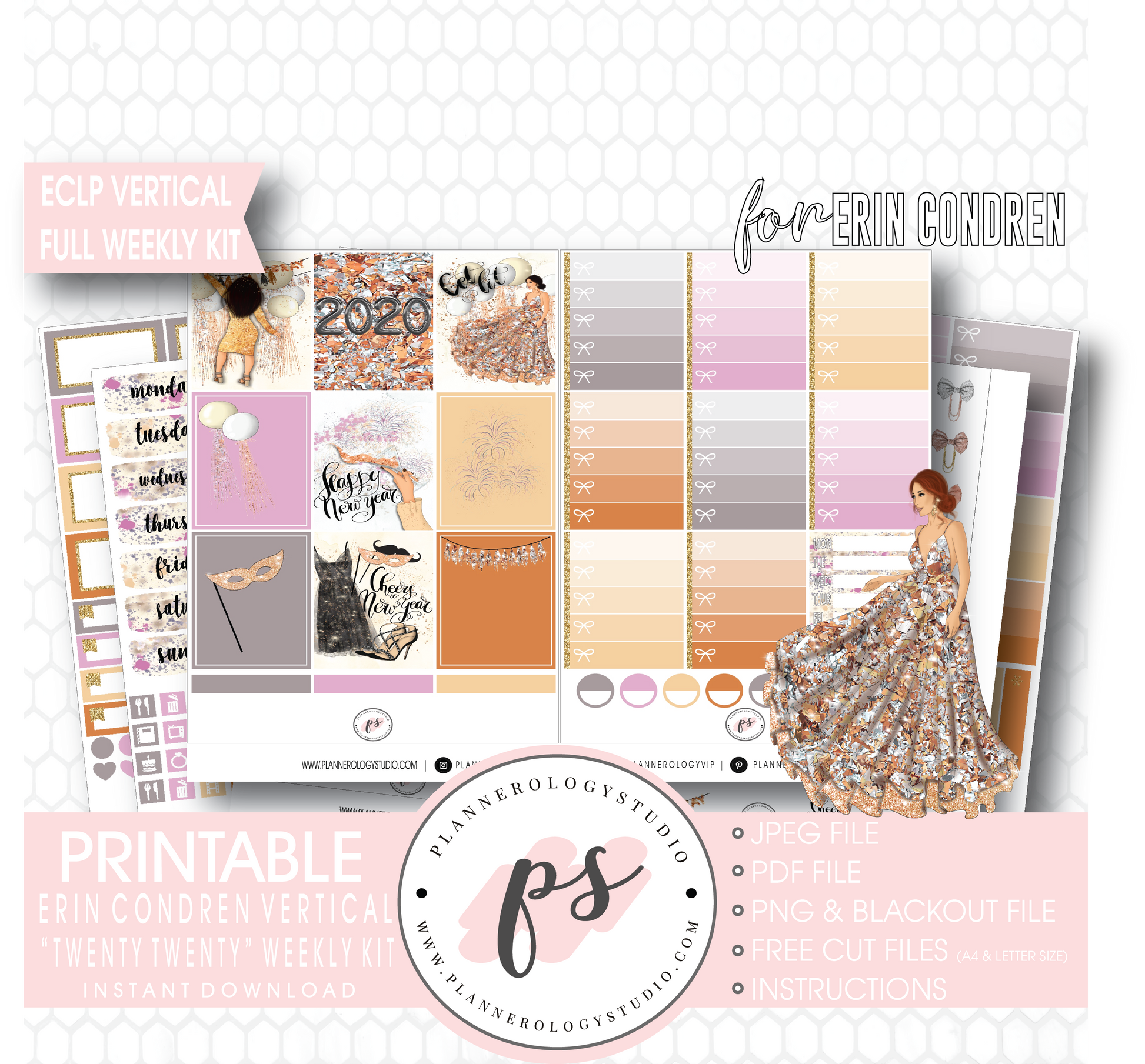 Twenty Twenty 2020 New Years Full Weekly Kit Printable Planner Digital Stickers (for use with Erin Condren Vertical) - Plannerologystudio