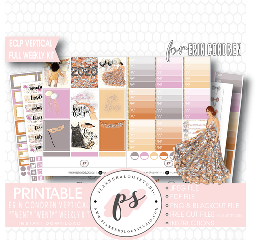 Twenty Twenty 2020 New Years Full Weekly Kit Printable Planner Digital Stickers (for use with Erin Condren Vertical) - Plannerologystudio