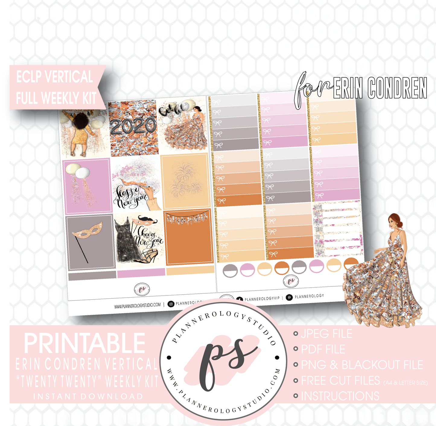 Twenty Twenty 2020 New Years Full Weekly Kit Printable Planner Digital Stickers (for use with Erin Condren Vertical) - Plannerologystudio