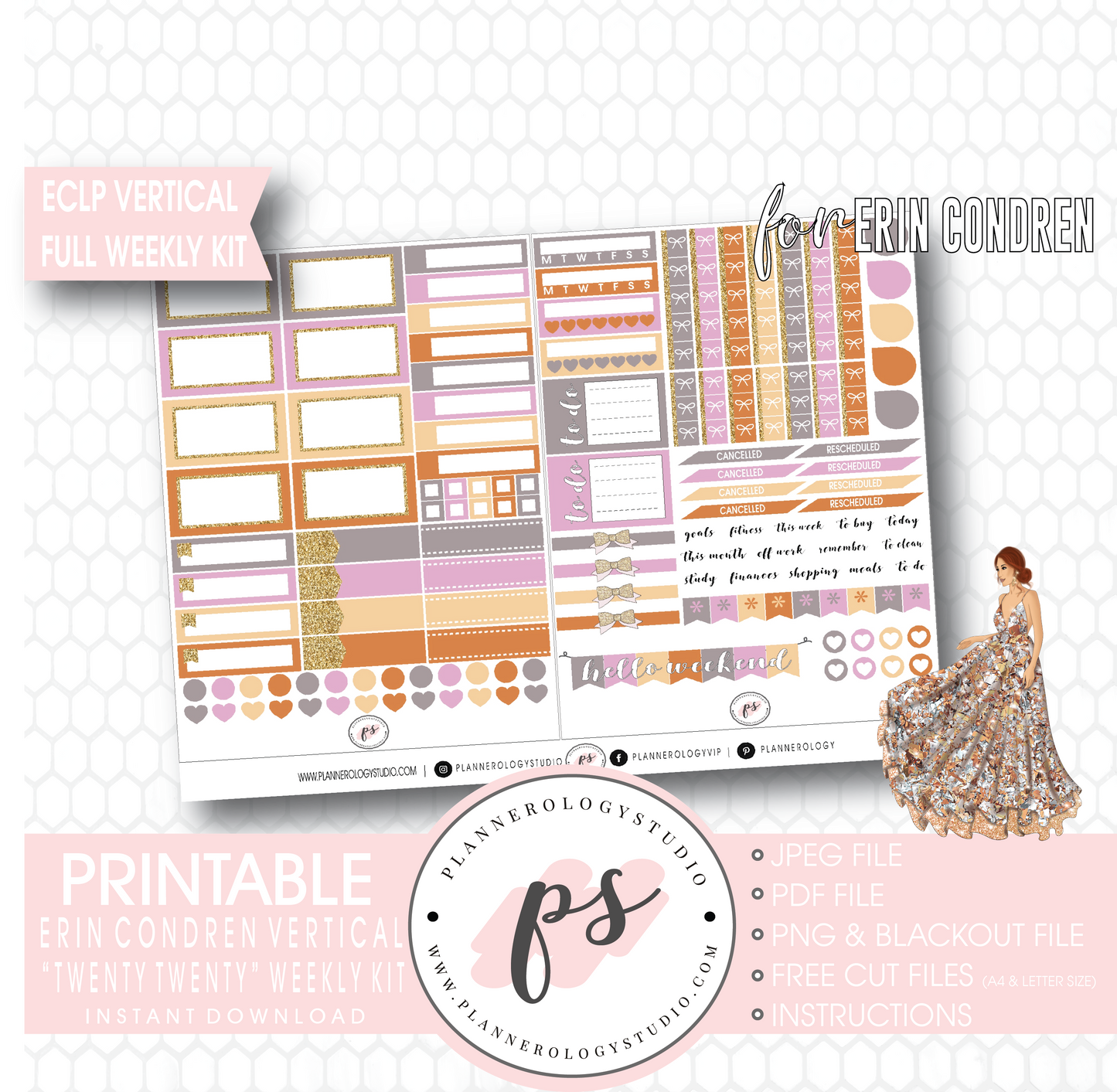 Twenty Twenty 2020 New Years Full Weekly Kit Printable Planner Digital Stickers (for use with Erin Condren Vertical) - Plannerologystudio