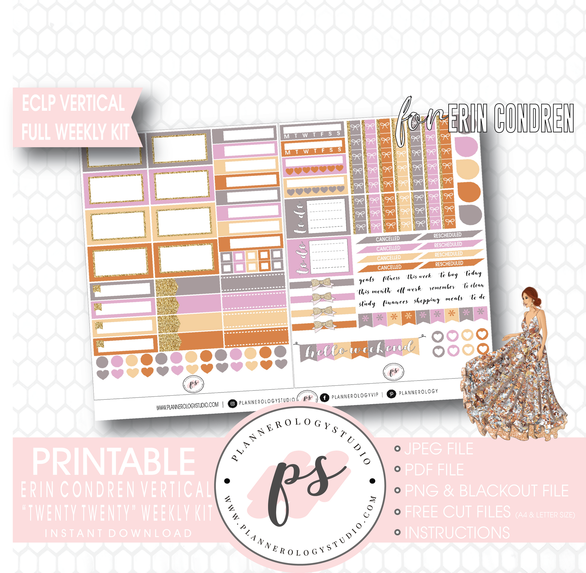 Twenty Twenty 2020 New Years Full Weekly Kit Printable Planner Digital Stickers (for use with Erin Condren Vertical) - Plannerologystudio