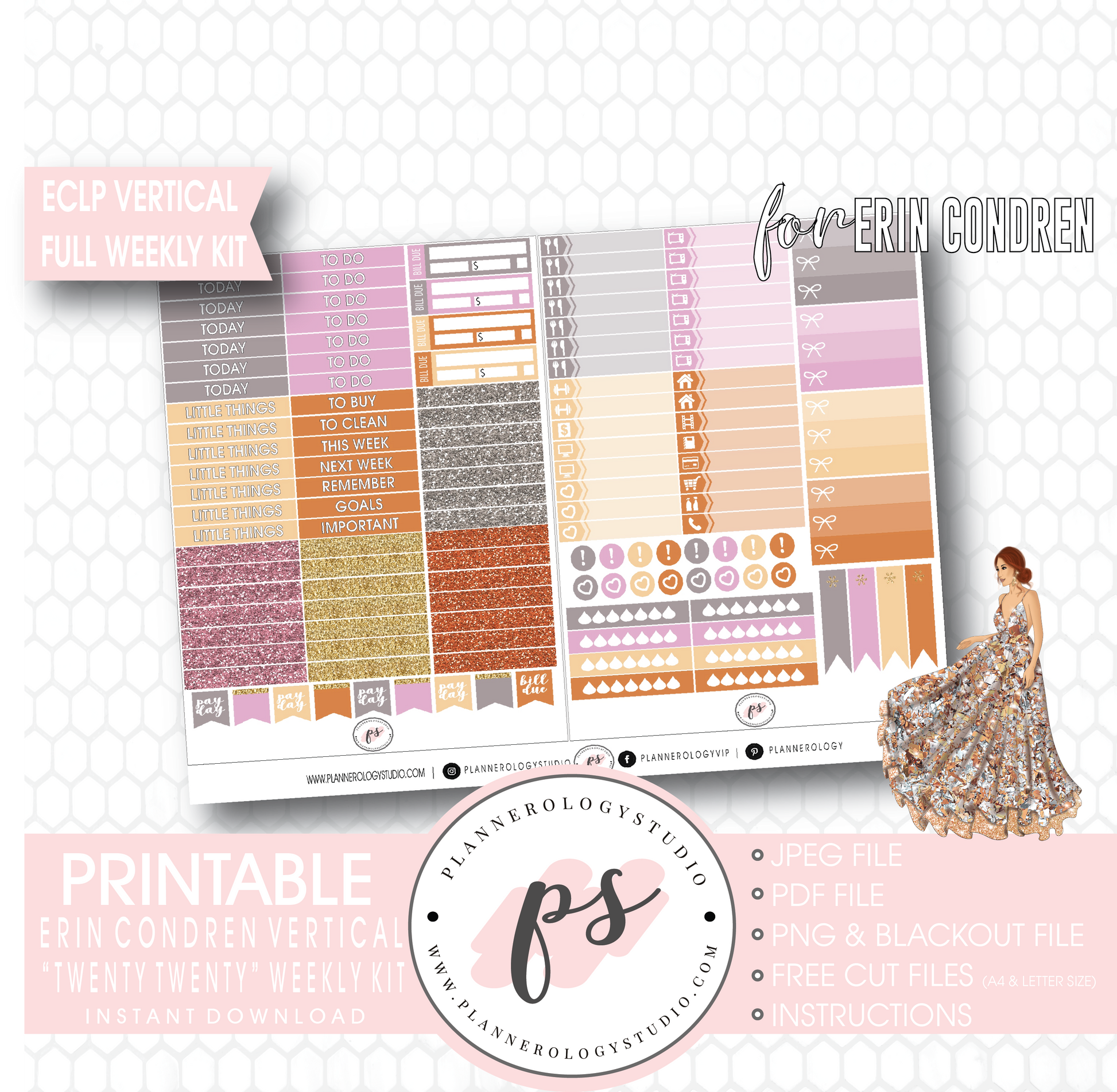 Twenty Twenty 2020 New Years Full Weekly Kit Printable Planner Digital Stickers (for use with Erin Condren Vertical) - Plannerologystudio