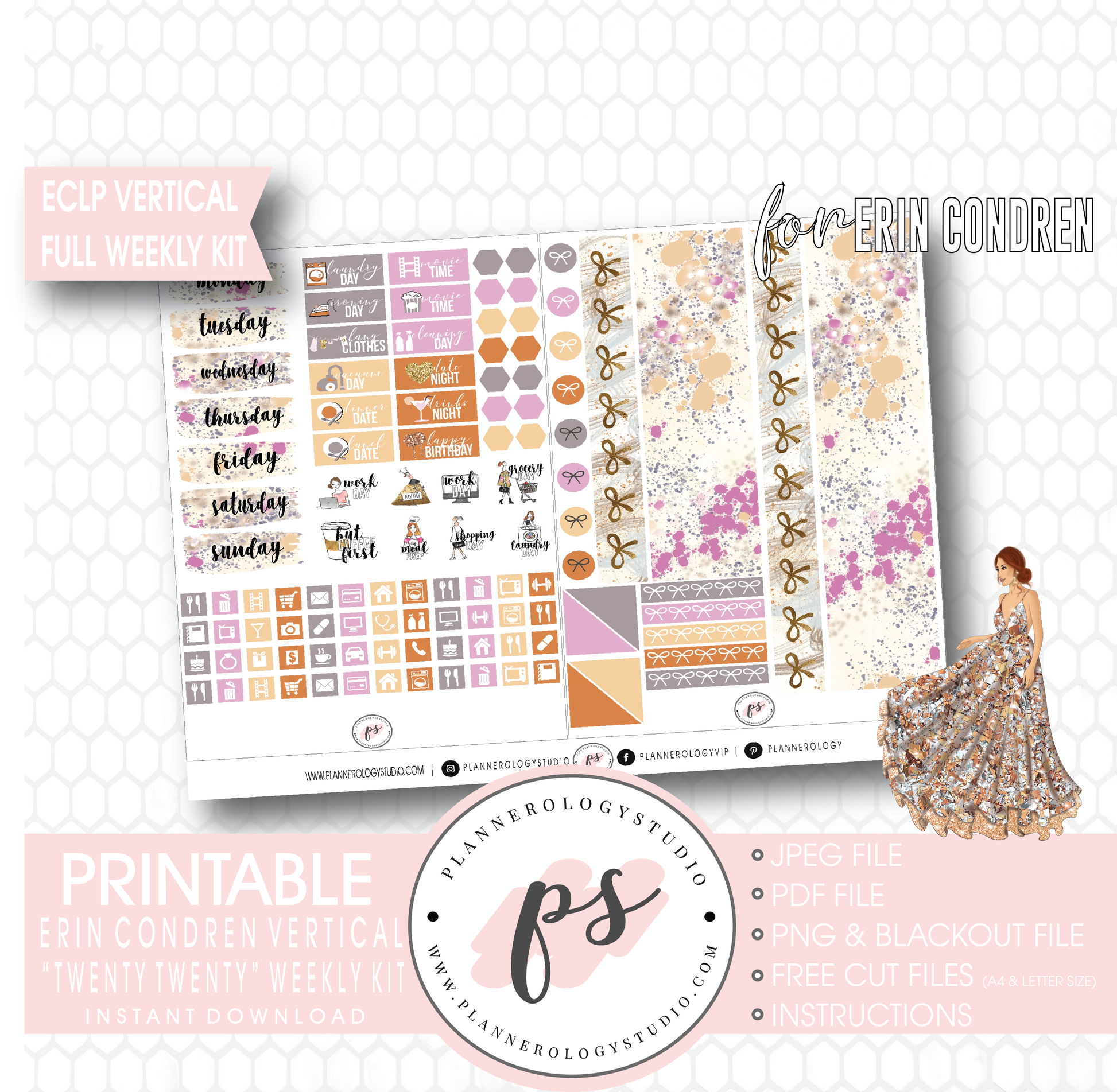 Twenty Twenty 2020 New Years Full Weekly Kit Printable Planner Digital Stickers (for use with Erin Condren Vertical) - Plannerologystudio