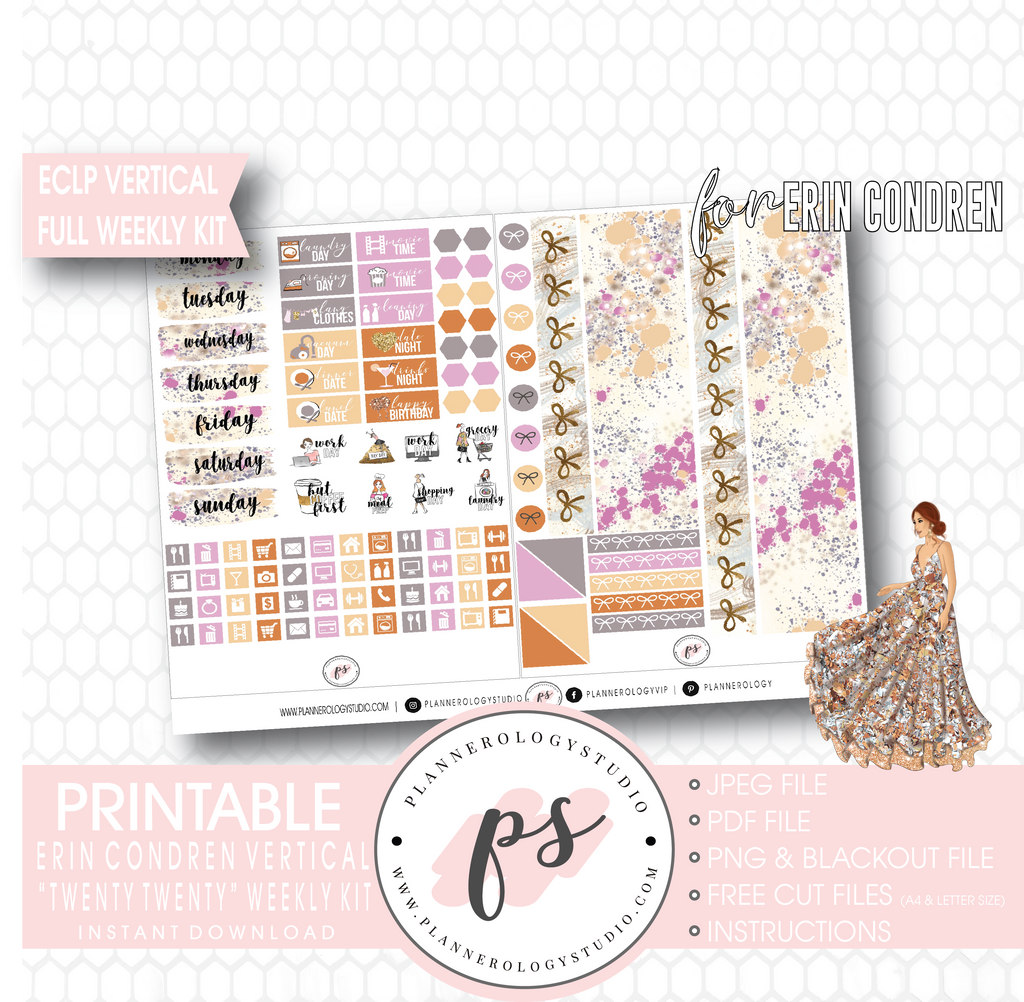 Twenty Twenty 2020 New Years Full Weekly Kit Printable Planner Digital Stickers (for use with Erin Condren Vertical) - Plannerologystudio