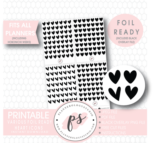 Decorative Heart Icon Digital Printable Planner Stickers (Foil Ready) - Plannerologystudio